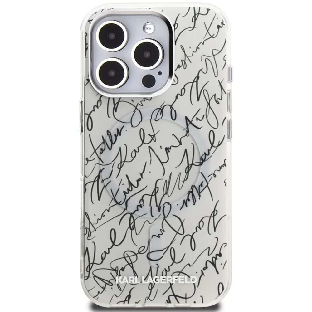 MagSafe-kotelo Apple iPhone 16 Pro Maxille, Karl Lagerfeld, IML Karl Script Pattern, Valkoinen