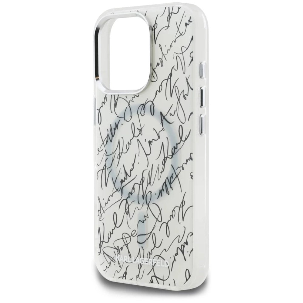 MagSafe-kotelo Apple iPhone 16 Pro Maxille, Karl Lagerfeld, IML Karl Script Pattern, Valkoinen