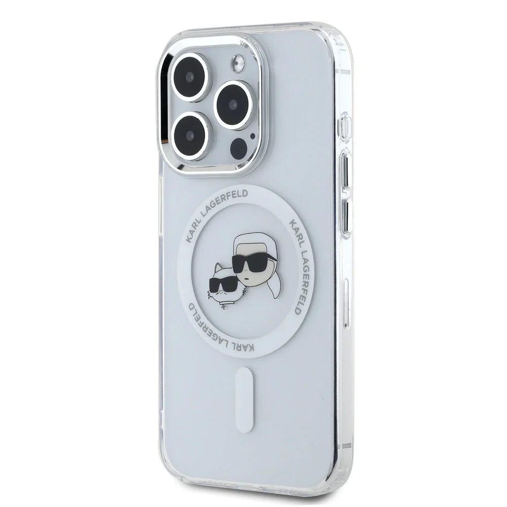 MagSafe-kotelo Apple iPhone 16 Pro Maxille, Karl Lagerfeld, IML Metal Karl & Choupette's Heads, Valkoinen