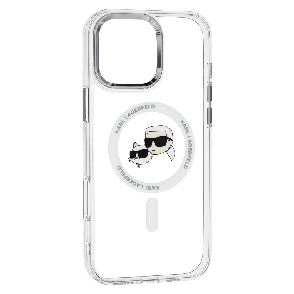 MagSafe-kotelo Apple iPhone 16 Pro Maxille, Karl Lagerfeld, IML Metal Karl & Choupette's Heads, Valkoinen