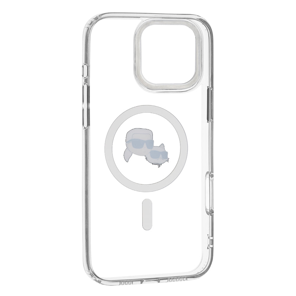 MagSafe-kotelo Apple iPhone 16 Pro Maxille, Karl Lagerfeld, IML Metal Karl & Choupette's Heads, Valkoinen