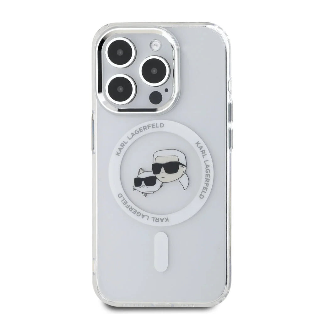 MagSafe-kotelo Apple iPhone 16 Pro Maxille, Karl Lagerfeld, IML Metal Karl & Choupette's Heads, Valkoinen
