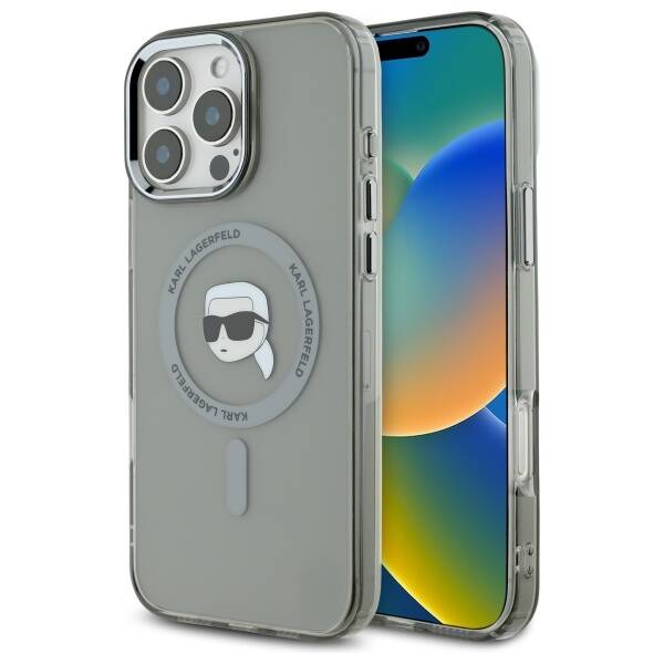 MagSafe-kotelo Apple iPhone 16 Pro Maxille, Karl Lagerfeld, IML Metal Karl's Head, Musta