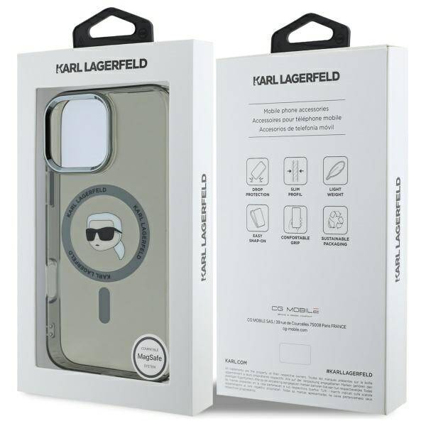MagSafe-kotelo Apple iPhone 16 Pro Maxille, Karl Lagerfeld, IML Metal Karl's Head, Musta