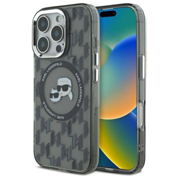MagSafe Case for Apple iPhone 16 Pro Max, Karl Lagerfeld, IML Monogram Karl & Choupette's Heads, Black