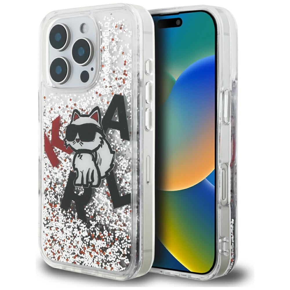 MagSafe-kotelo Apple iPhone 16 Pro Maxille, Karl Lagerfeld, Liquid Glitter Choupette -logo, Läpinäkyvä