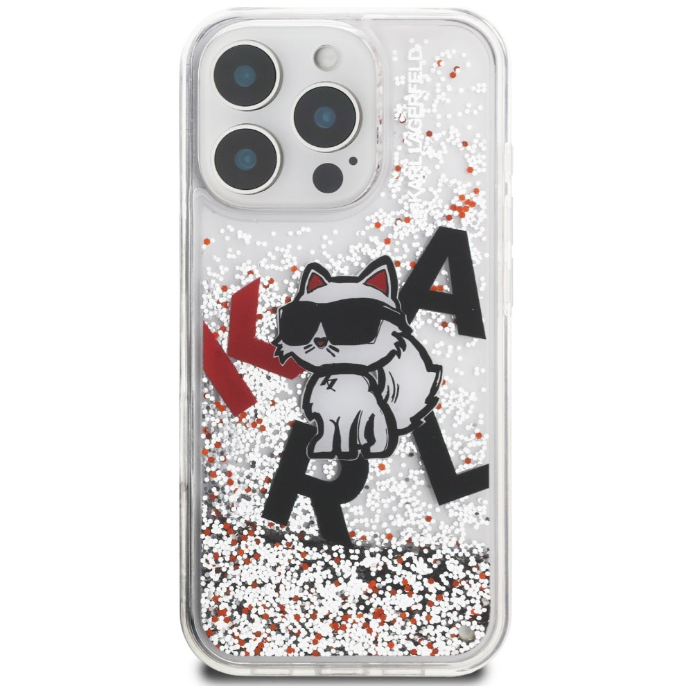 MagSafe-kotelo Apple iPhone 16 Pro Maxille, Karl Lagerfeld, Liquid Glitter Choupette -logo, Läpinäkyvä