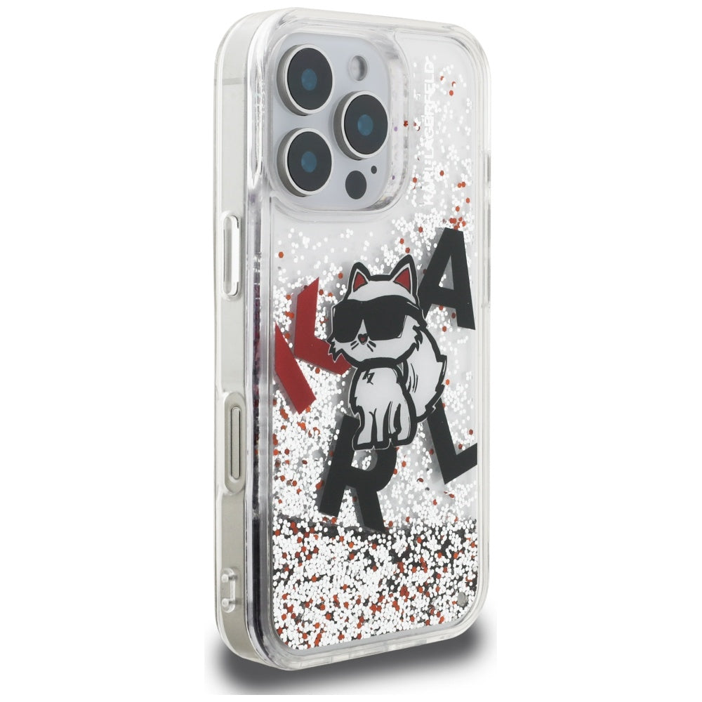 MagSafe-kotelo Apple iPhone 16 Pro Maxille, Karl Lagerfeld, Liquid Glitter Choupette -logo, Läpinäkyvä