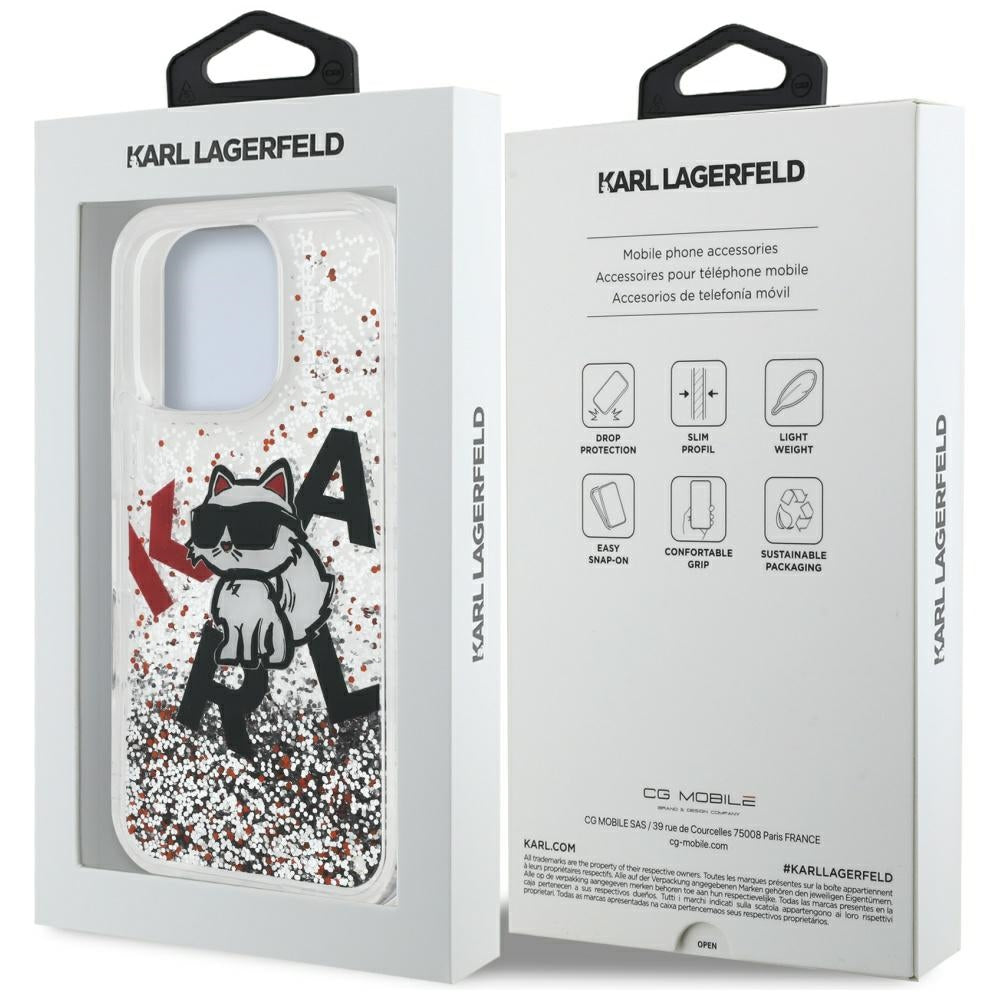 MagSafe-kotelo Apple iPhone 16 Pro Maxille, Karl Lagerfeld, Liquid Glitter Choupette -logo, Läpinäkyvä