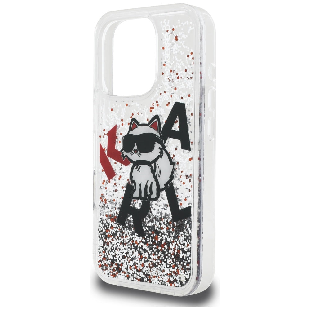 MagSafe-kotelo Apple iPhone 16 Pro Maxille, Karl Lagerfeld, Liquid Glitter Choupette -logo, Läpinäkyvä