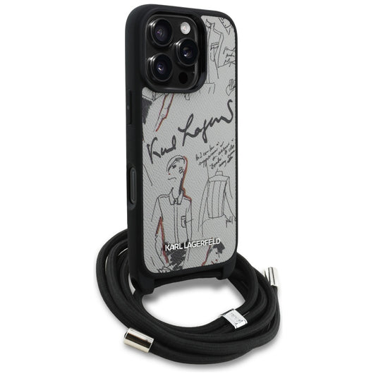 MagSafe-kotelo Apple iPhone 16 Pro Maxille, Karl Lagerfeld, Saffiano Crossbody, Harmaa