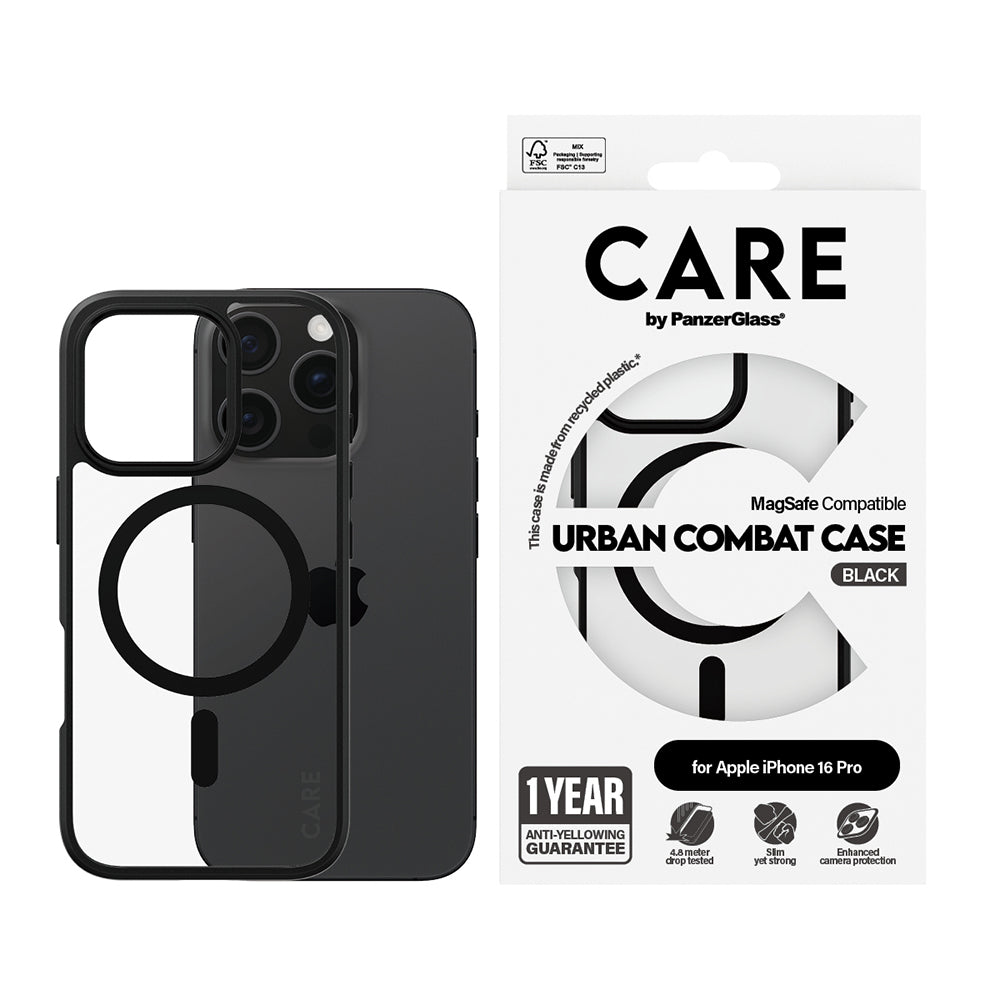 MagSafe-kotelo Apple iPhone 16 Pro Maxille, PanzerGlass, Care Urban Combat, Läpinäkyvä Musta