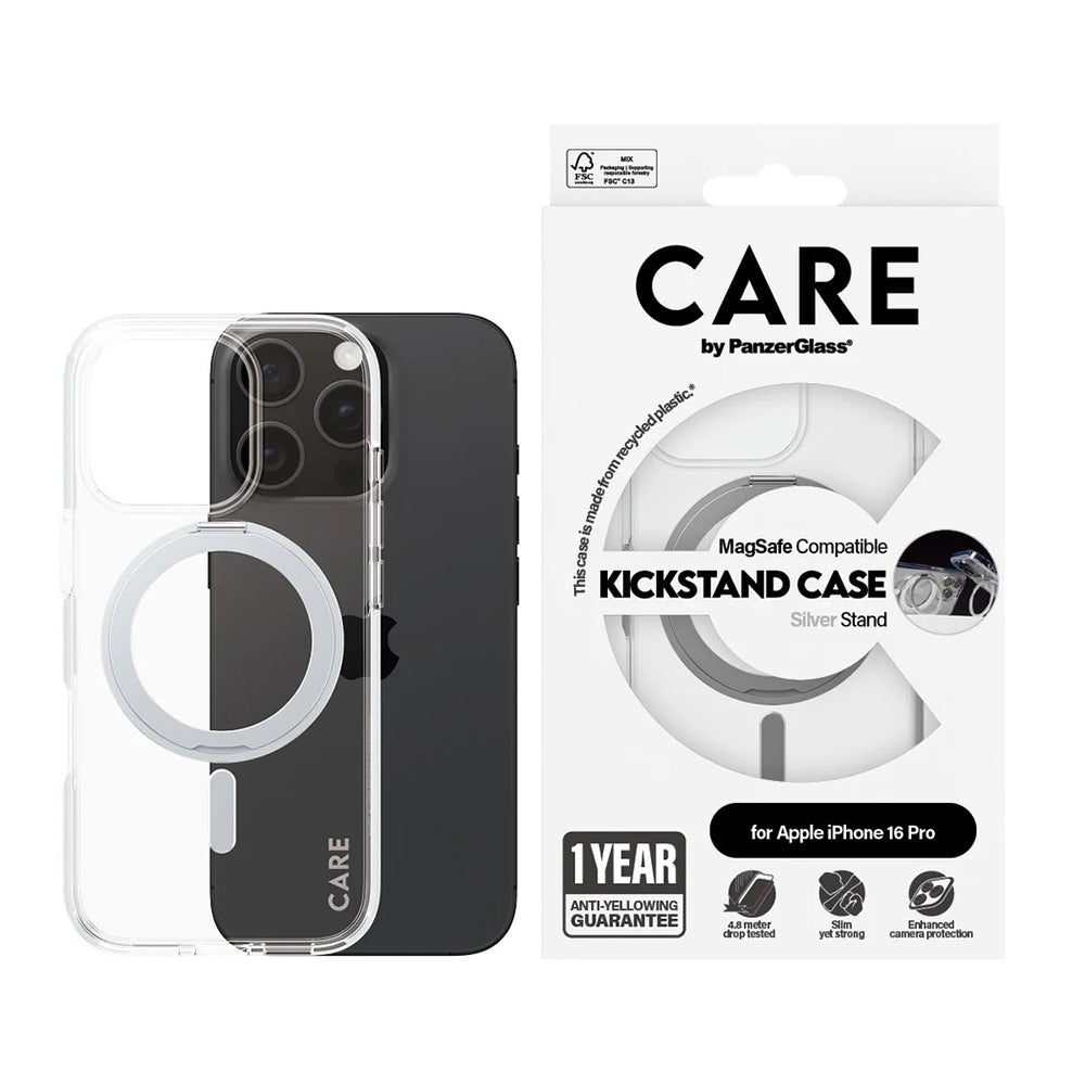 MagSafe-kotelo Apple iPhone 16 Prolle, PanzerGlass, Tukijalkaominaisuus, Hopeanvärinen Läpinäkyvä