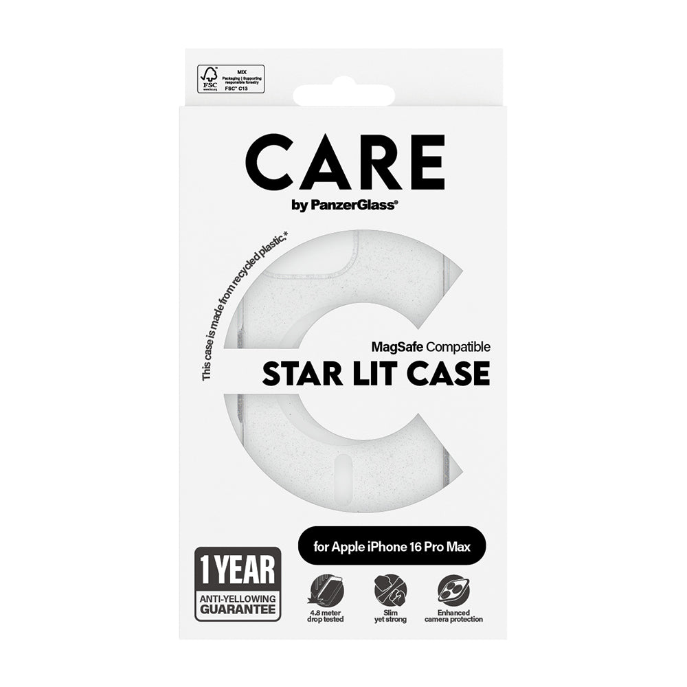 MagSafe-kotelo Apple iPhone 16 Prolle, PanzerGlass, Care Urban Combat Star Lit, Valkoinen Läpinäkyvä