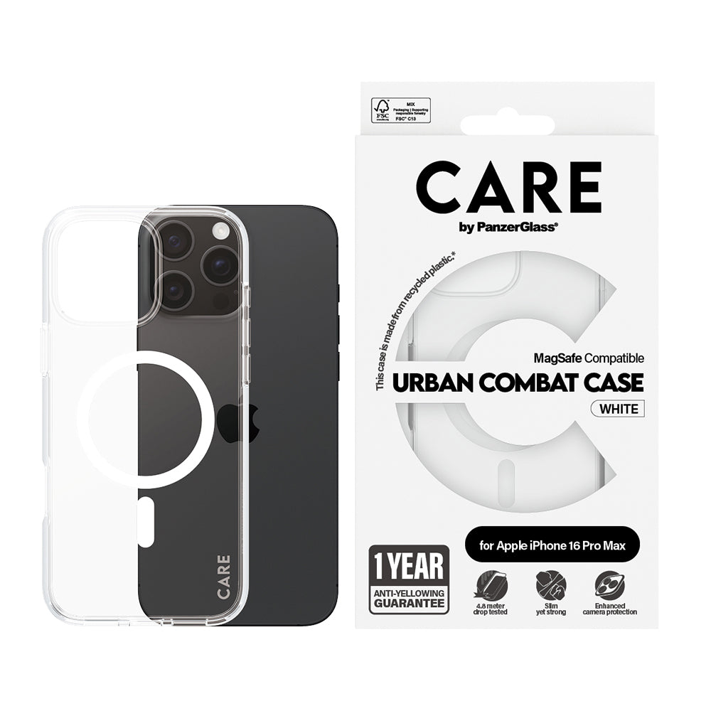 MagSafe-kotelo Apple iPhone 16 Prolle, PanzerGlass, Care Urban Combat, Valkoinen Läpinäkyvä