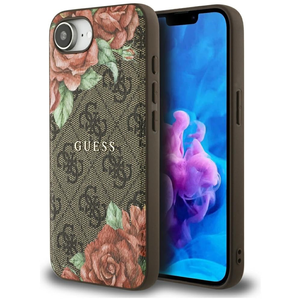 MagSafe-kotelo Apple iPhone 17e / 16e, Guess, 4G Flowers Print, Ruskea