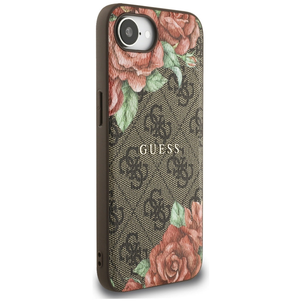 MagSafe-kotelo Apple iPhone 17e / 16e, Guess, 4G Flowers Print, Ruskea