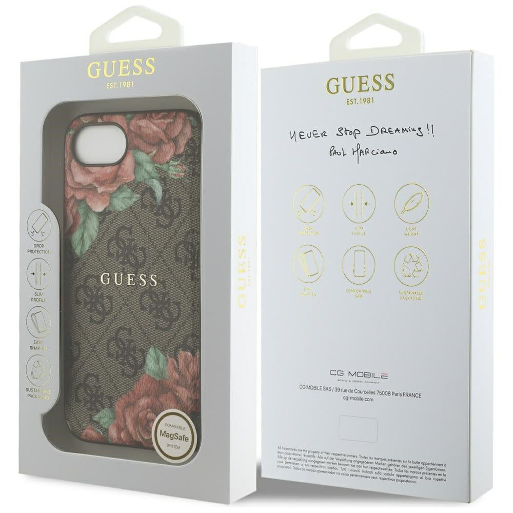 MagSafe-kotelo Apple iPhone 17e / 16e, Guess, 4G Flowers Print, Ruskea