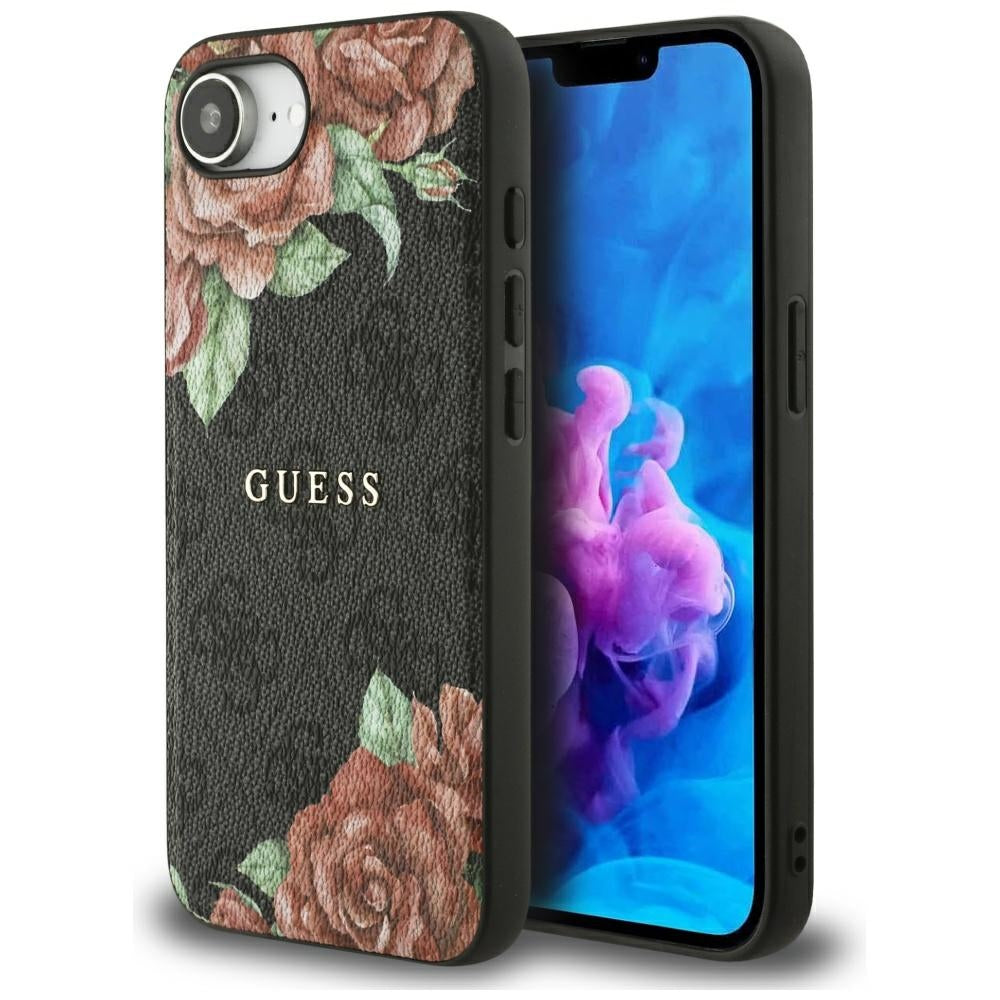 MagSafe-kotelo Apple iPhone 17e / 16e, Guess, 4G Flowers Print, Musta