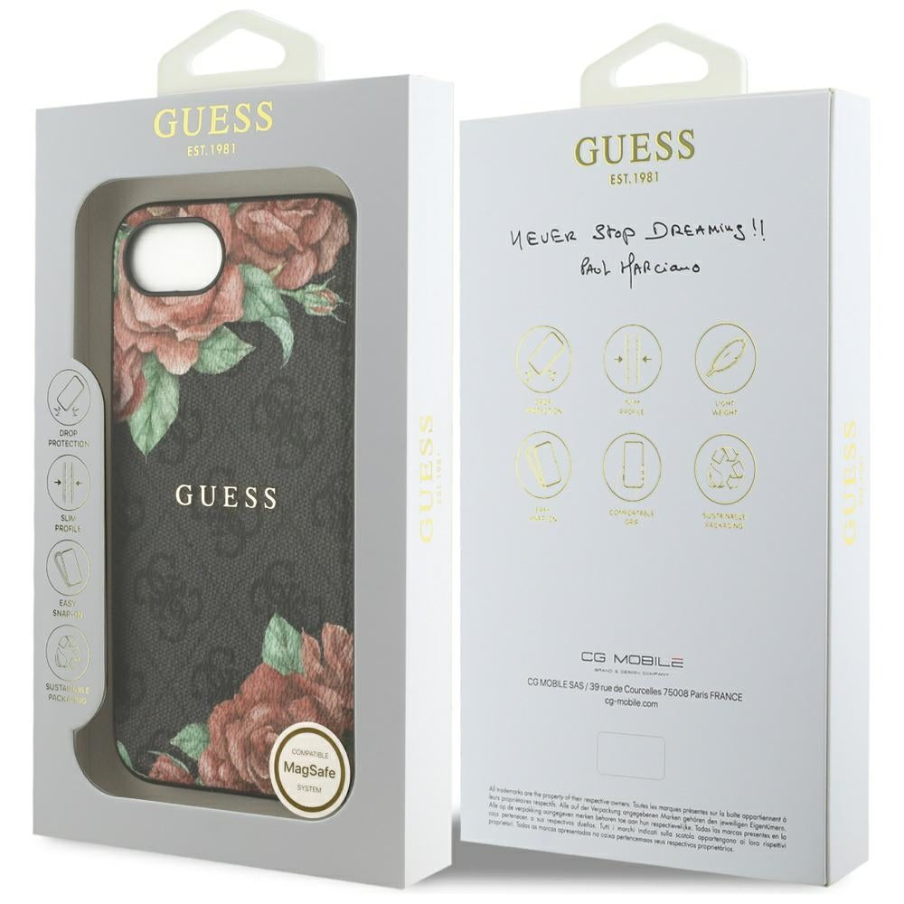 MagSafe-kotelo Apple iPhone 17e / 16e, Guess, 4G Flowers Print, Musta