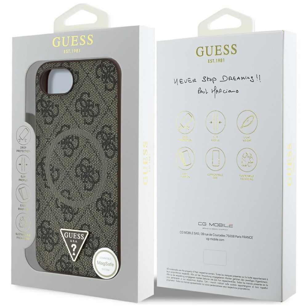 MagSafe-kotelo Apple iPhone 17e / 16e, Guess, 4G Ring Triangle Logo, Ruskea