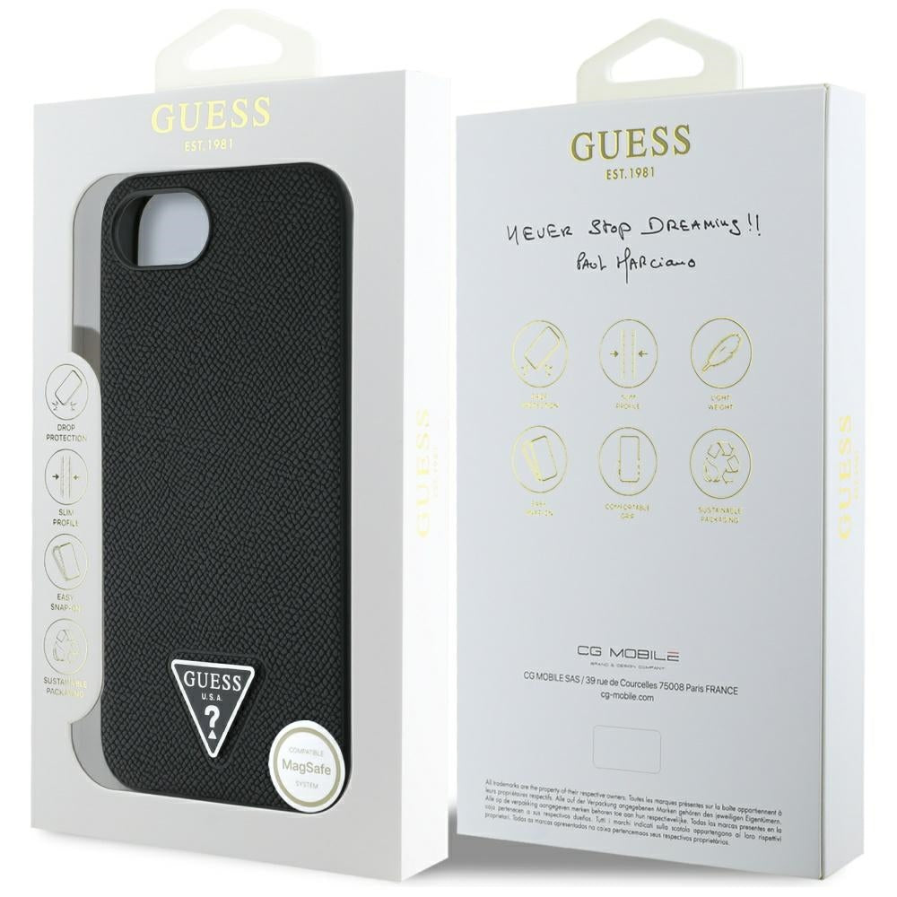 MagSafe-kotelo Apple iPhone 17e / 16e, Guess, Grained Triangle Logo, Musta