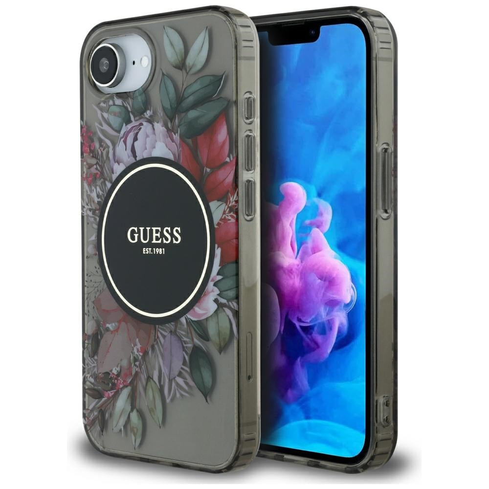 MagSafe-kotelo Apple iPhone 17e / 16e, Guess, IML Flowers, Musta