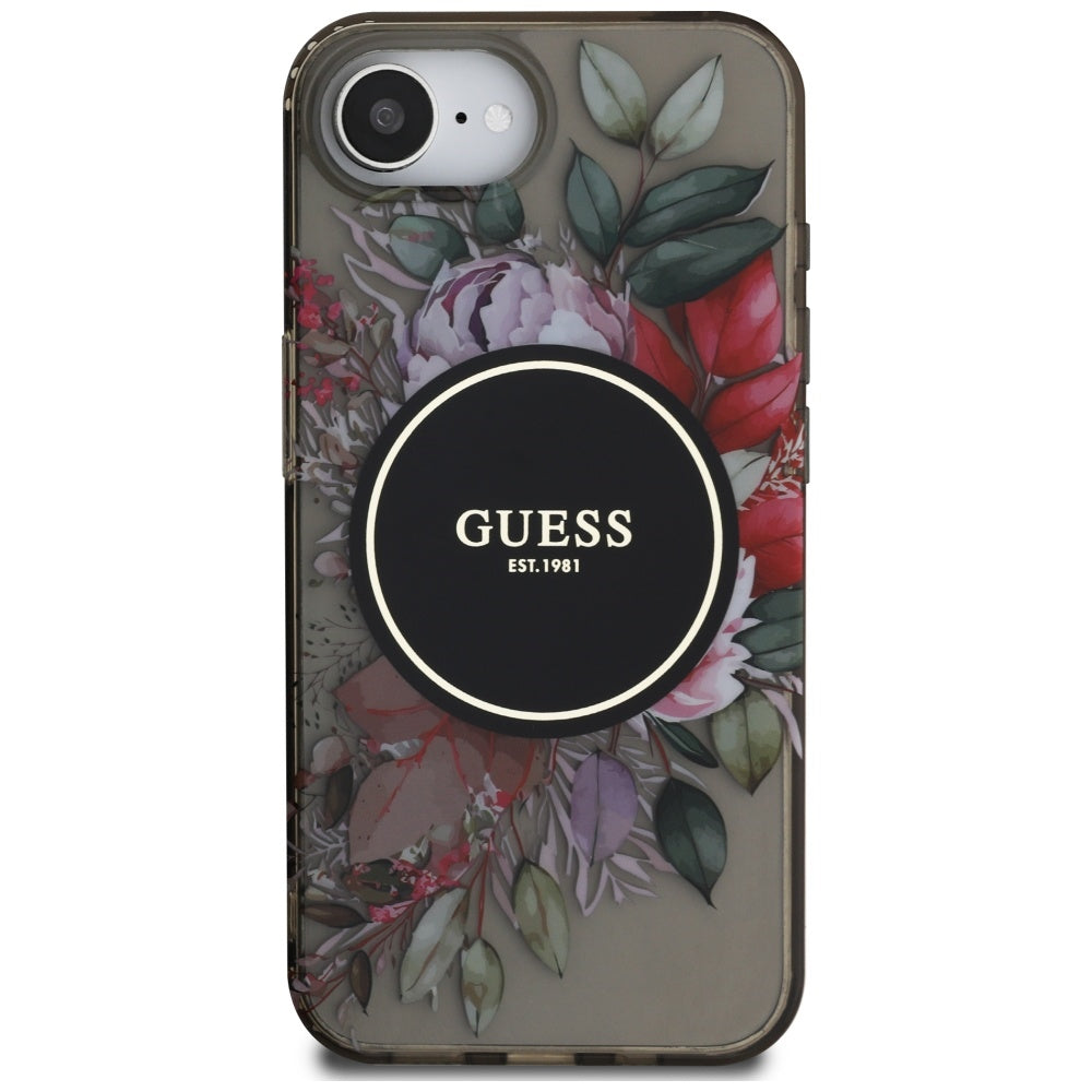 MagSafe-kotelo Apple iPhone 17e / 16e, Guess, IML Flowers, Musta