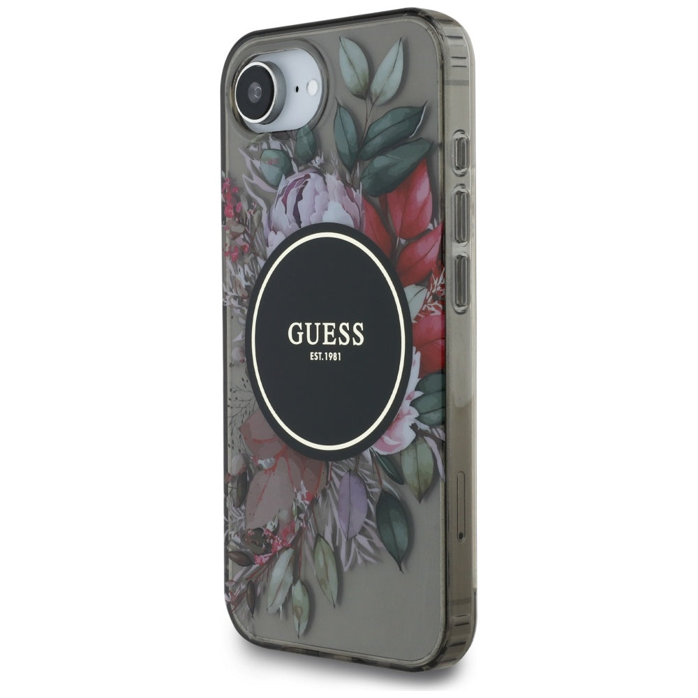 MagSafe-kotelo Apple iPhone 17e / 16e, Guess, IML Flowers, Musta