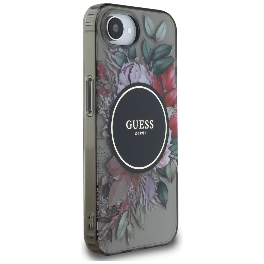MagSafe-kotelo Apple iPhone 17e / 16e, Guess, IML Flowers, Musta
