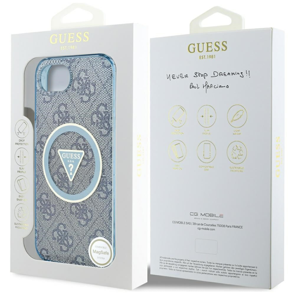 MagSafe-kotelo Apple iPhone 17e / 16e, Guess, IML Glitter 4G Circle Triangle, Sininen