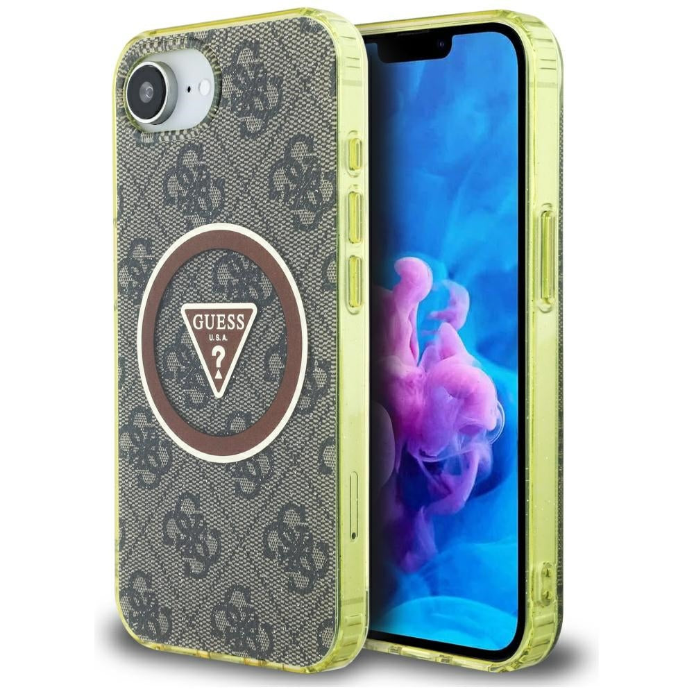 MagSafe-kotelo Apple iPhone 17e / 16e, Guess, IML Glitter 4G Circle Triangle, Ruskea