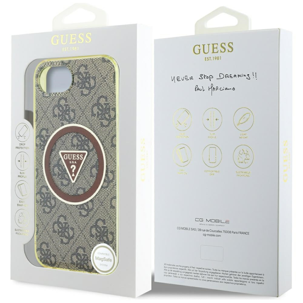 MagSafe-kotelo Apple iPhone 17e / 16e, Guess, IML Glitter 4G Circle Triangle, Ruskea