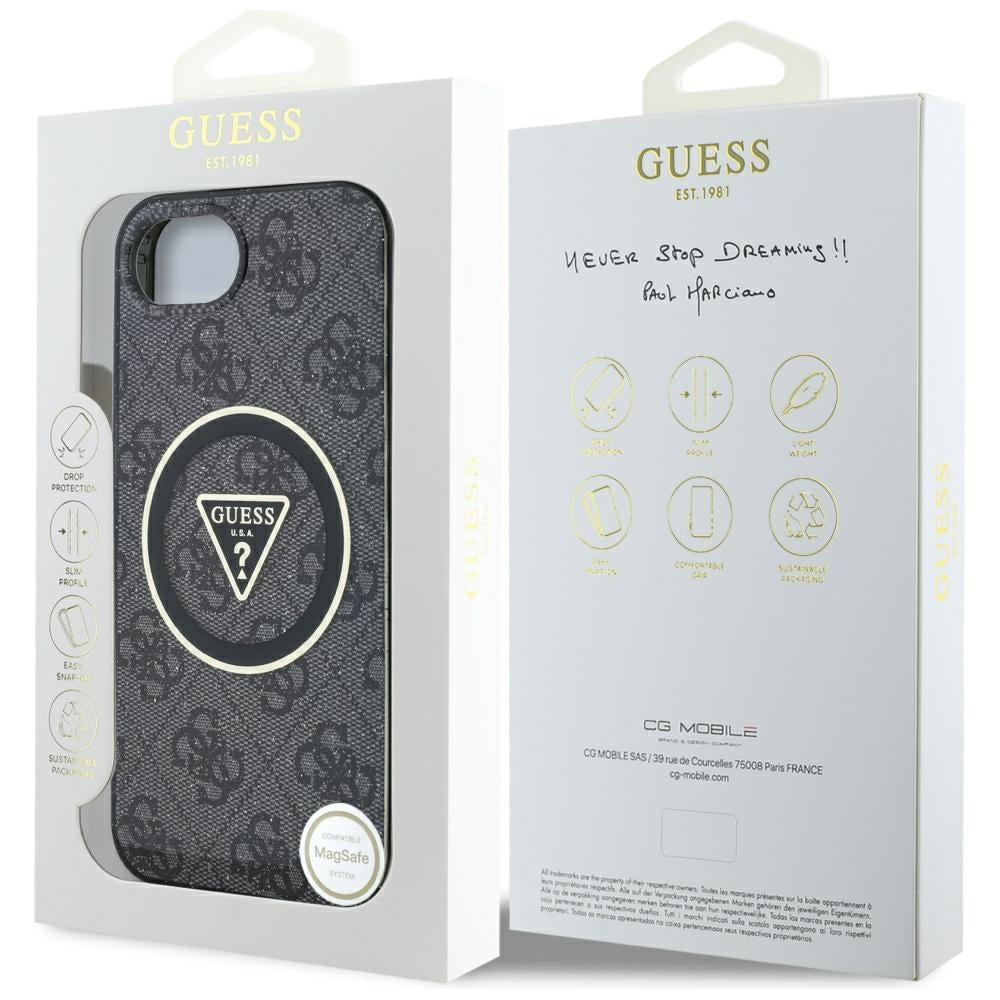 MagSafe-kotelo Apple iPhone 17e / 16e, Guess, IML Glitter 4G Circle Triangle, Musta