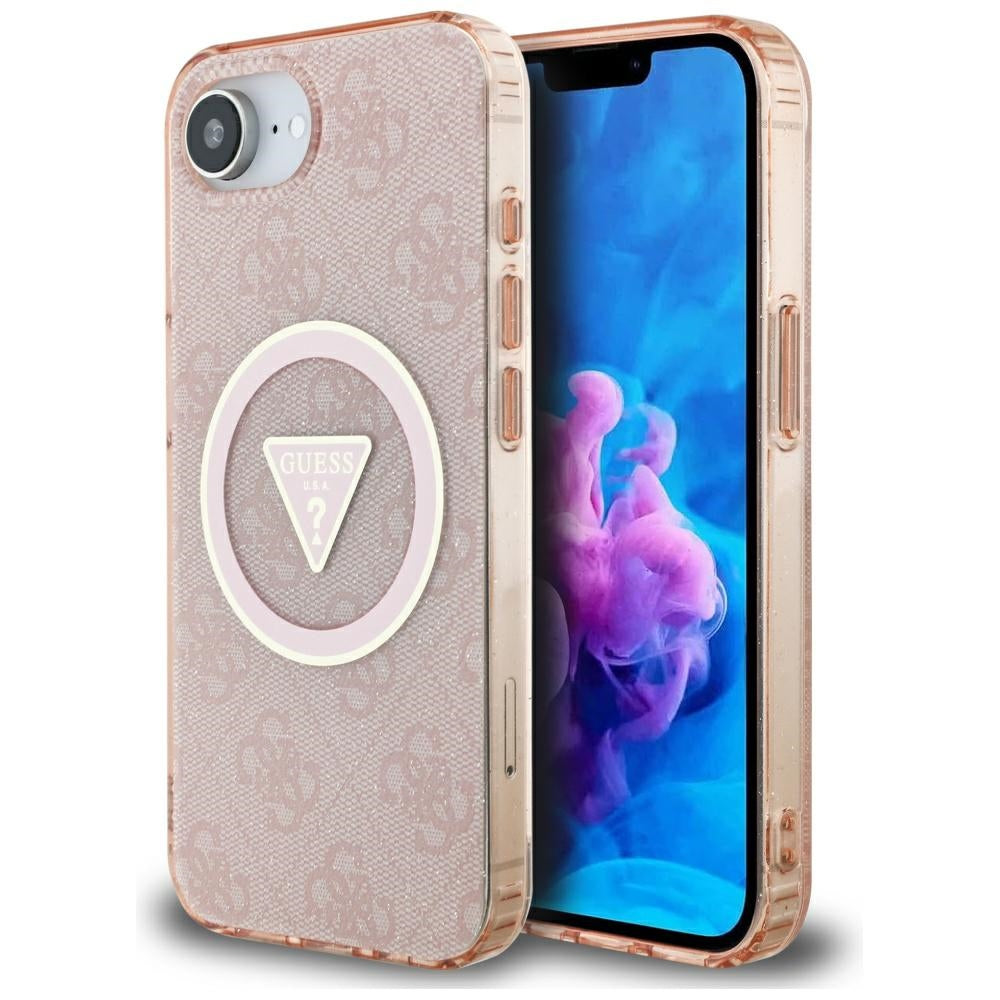 MagSafe-kotelo Apple iPhone 17e / 16e, Guess, IML Glitter 4G Circle Triangle, Pinkki