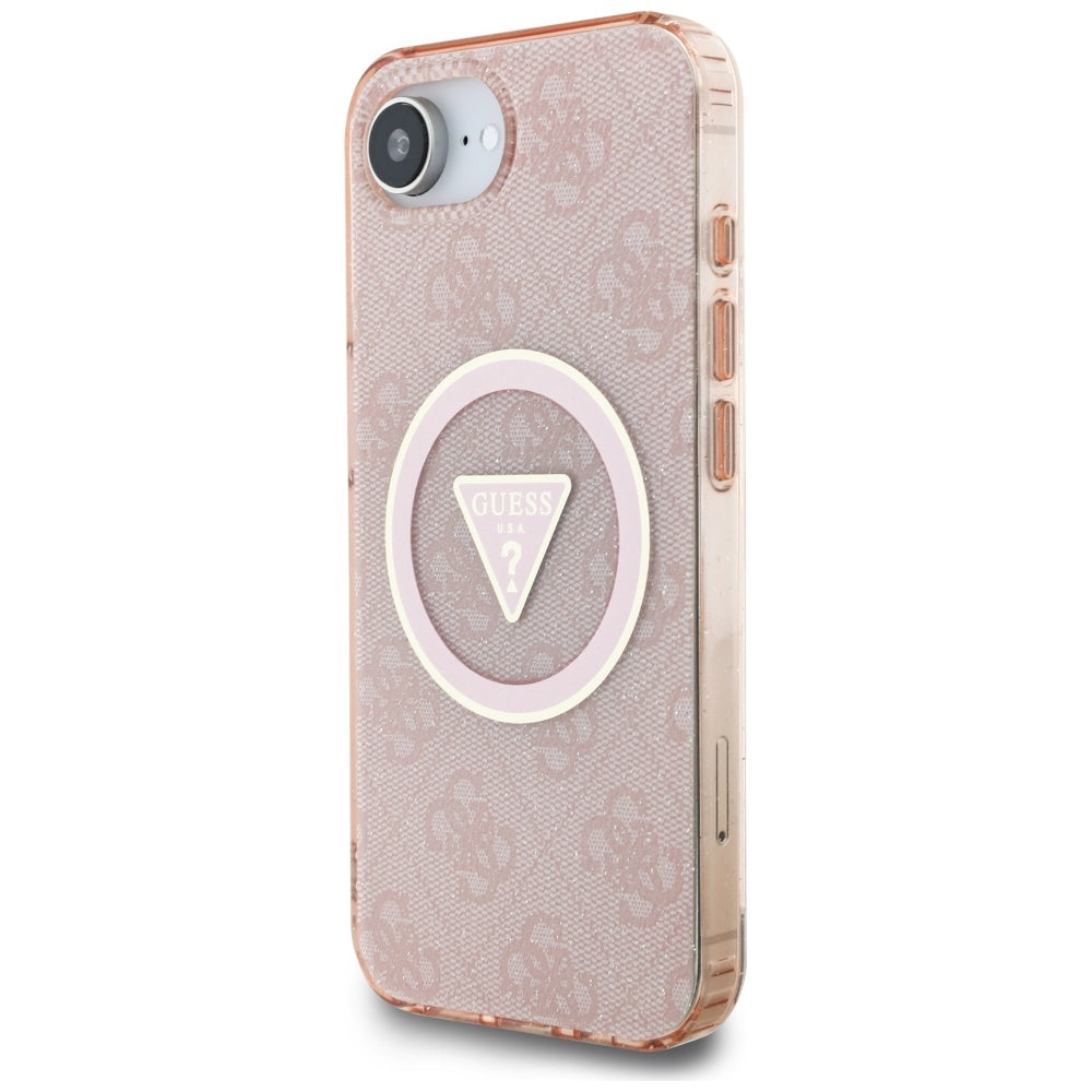 MagSafe-kotelo Apple iPhone 17e / 16e, Guess, IML Glitter 4G Circle Triangle, Pinkki