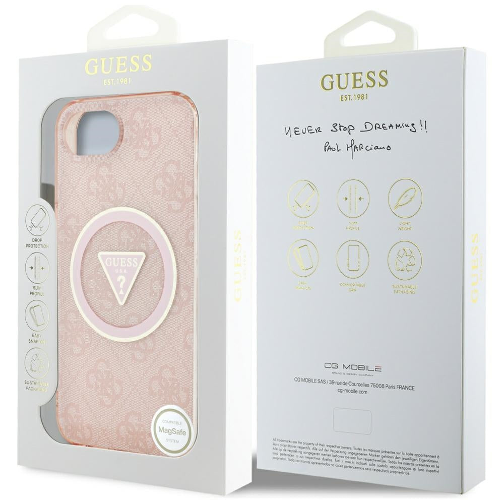MagSafe-kotelo Apple iPhone 17e / 16e, Guess, IML Glitter 4G Circle Triangle, Pinkki