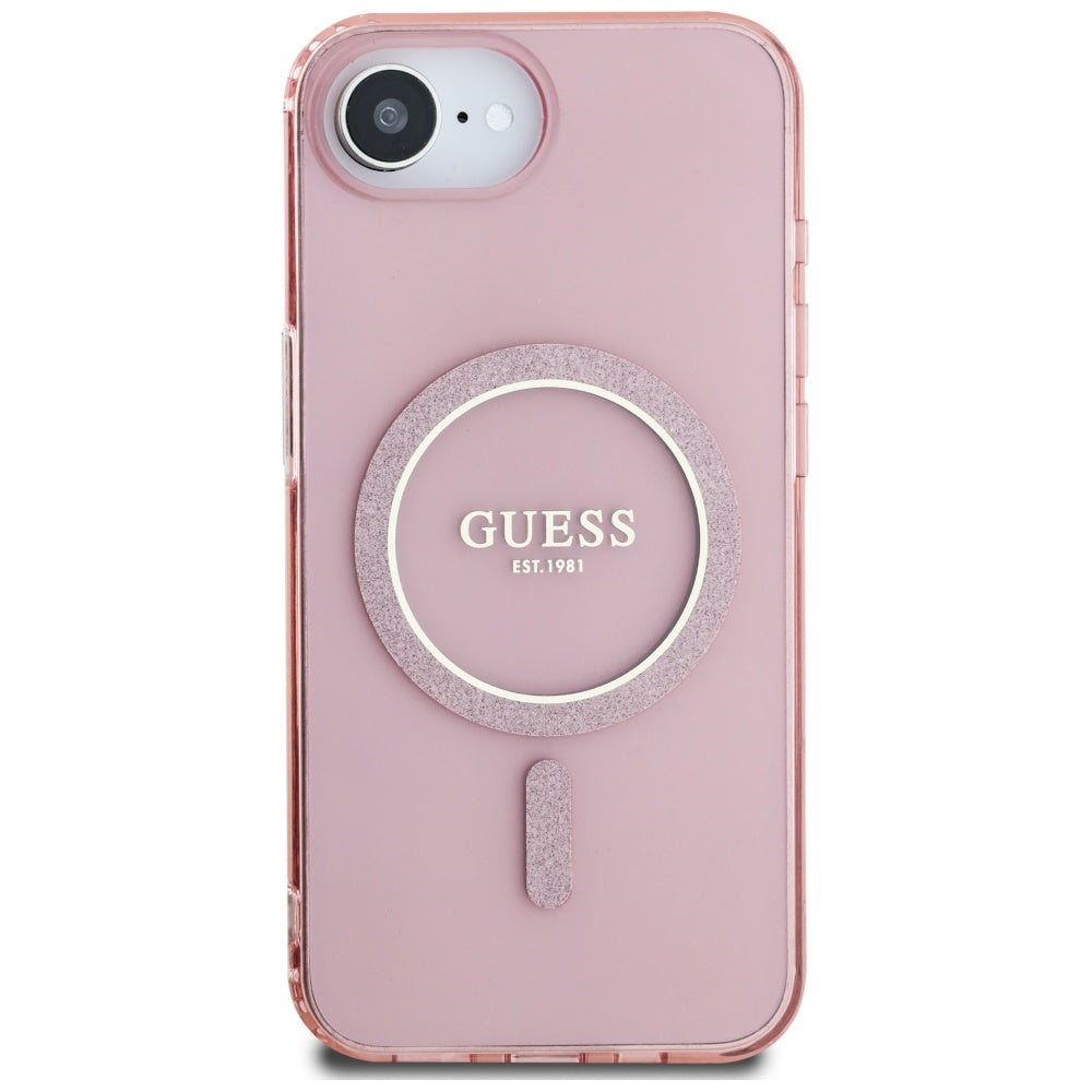 MagSafe-kotelo Apple iPhone 17e / 16e, Guess, IML Glitter Circle, Pinkki
