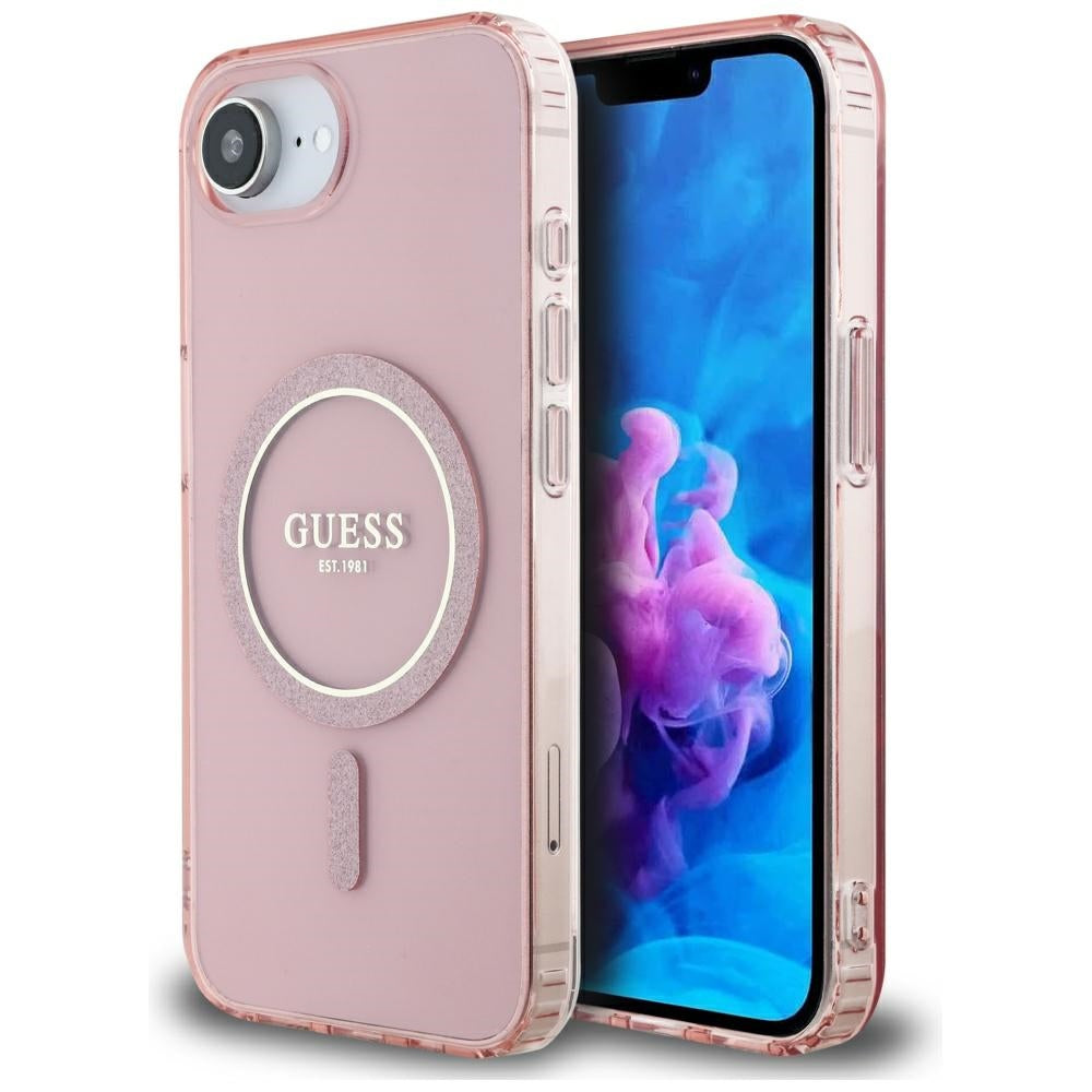 MagSafe-kotelo Apple iPhone 17e / 16e, Guess, IML Glitter Circle, Pinkki