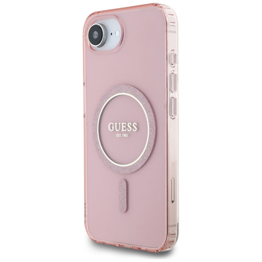 MagSafe-kotelo Apple iPhone 17e / 16e, Guess, IML Glitter Circle, Pinkki