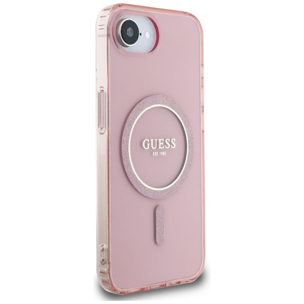 MagSafe-kotelo Apple iPhone 17e / 16e, Guess, IML Glitter Circle, Pinkki