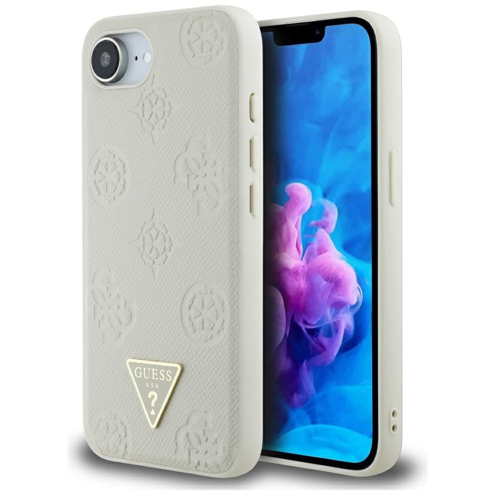MagSafe-kotelo Apple iPhone 17e / 16e, Guess, Peony Grained Hot Stamp Triangle, Beige