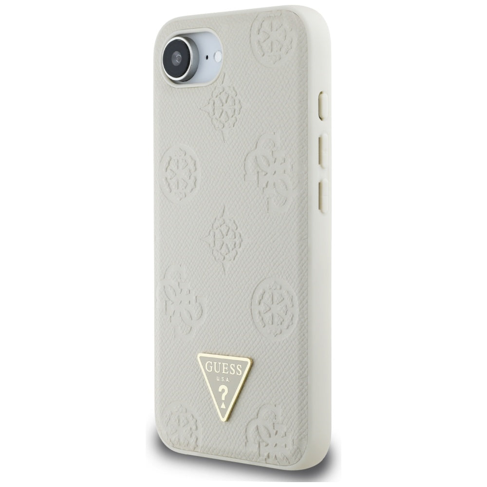 MagSafe-kotelo Apple iPhone 17e / 16e, Guess, Peony Grained Hot Stamp Triangle, Beige