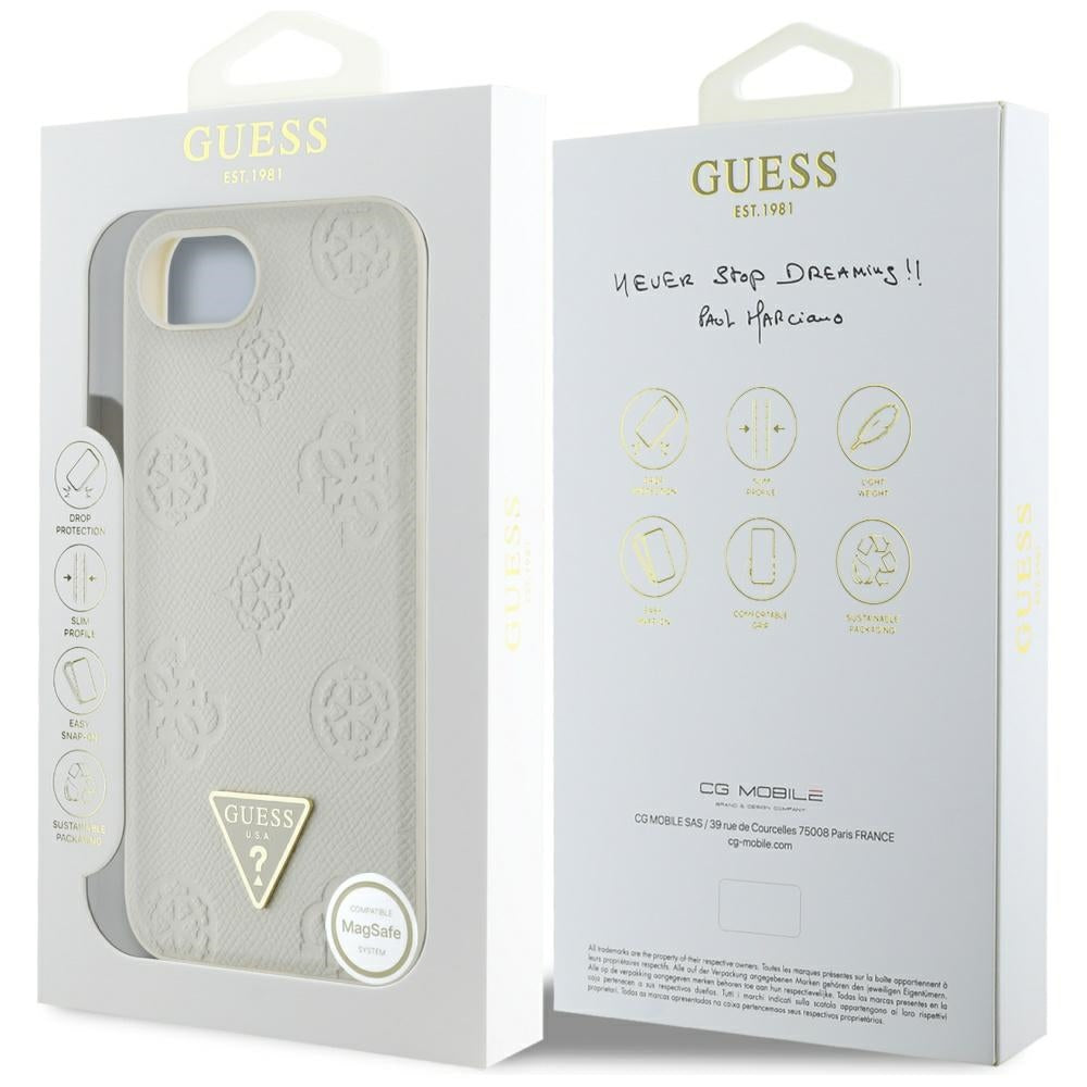 MagSafe-kotelo Apple iPhone 17e / 16e, Guess, Peony Grained Hot Stamp Triangle, Beige