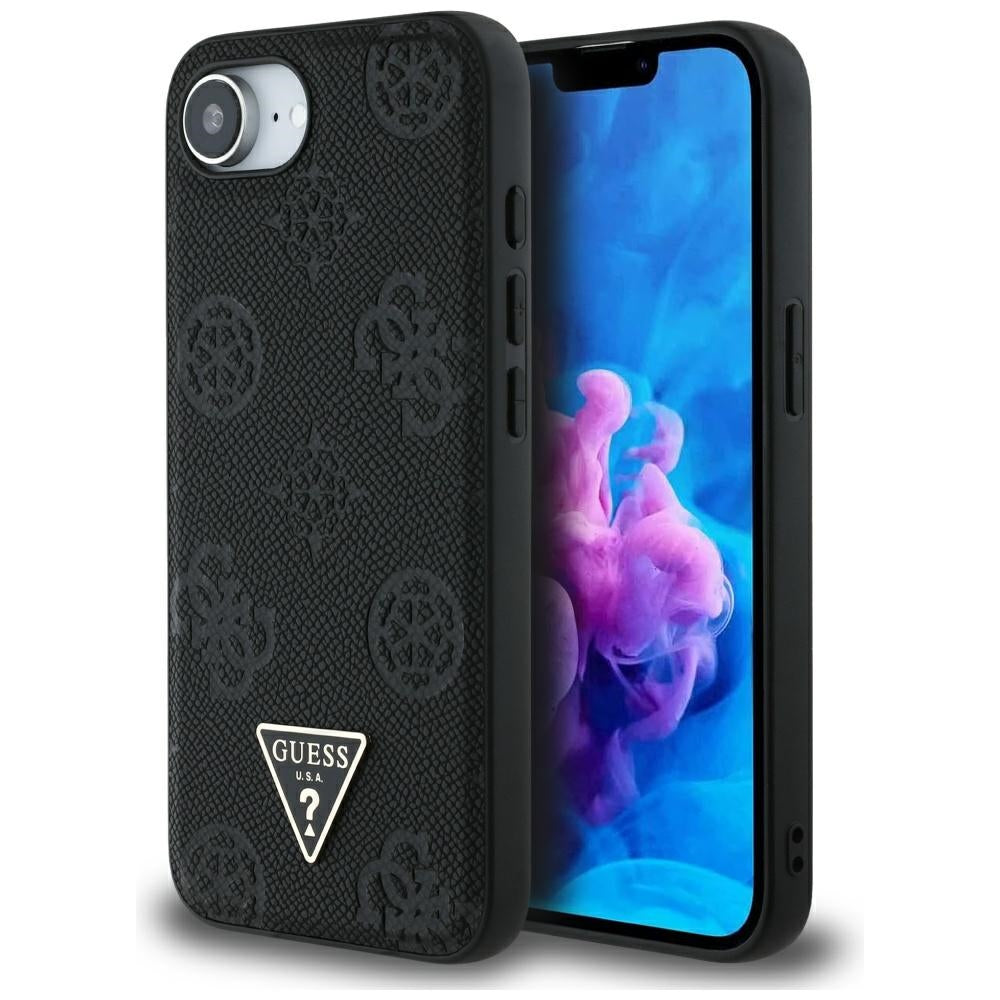 MagSafe-kotelo Apple iPhone 17e / 16e, Guess, Peony Grained Hot Stamp Triangle, Musta
