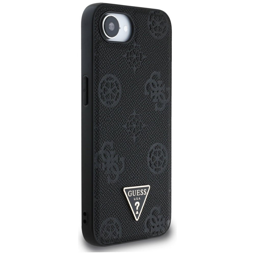 MagSafe-kotelo Apple iPhone 17e / 16e, Guess, Peony Grained Hot Stamp Triangle, Musta