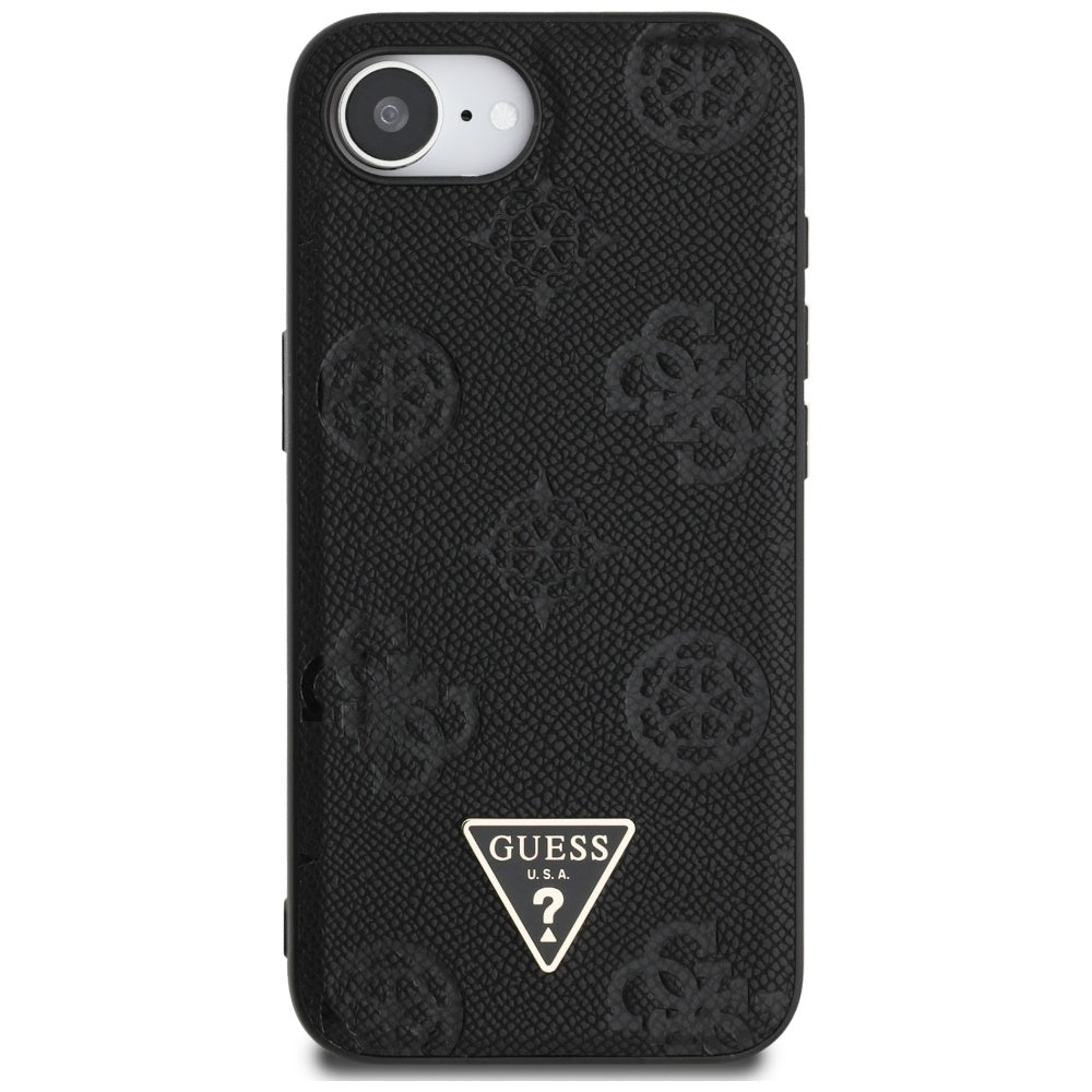 MagSafe-kotelo Apple iPhone 17e / 16e, Guess, Peony Grained Hot Stamp Triangle, Musta