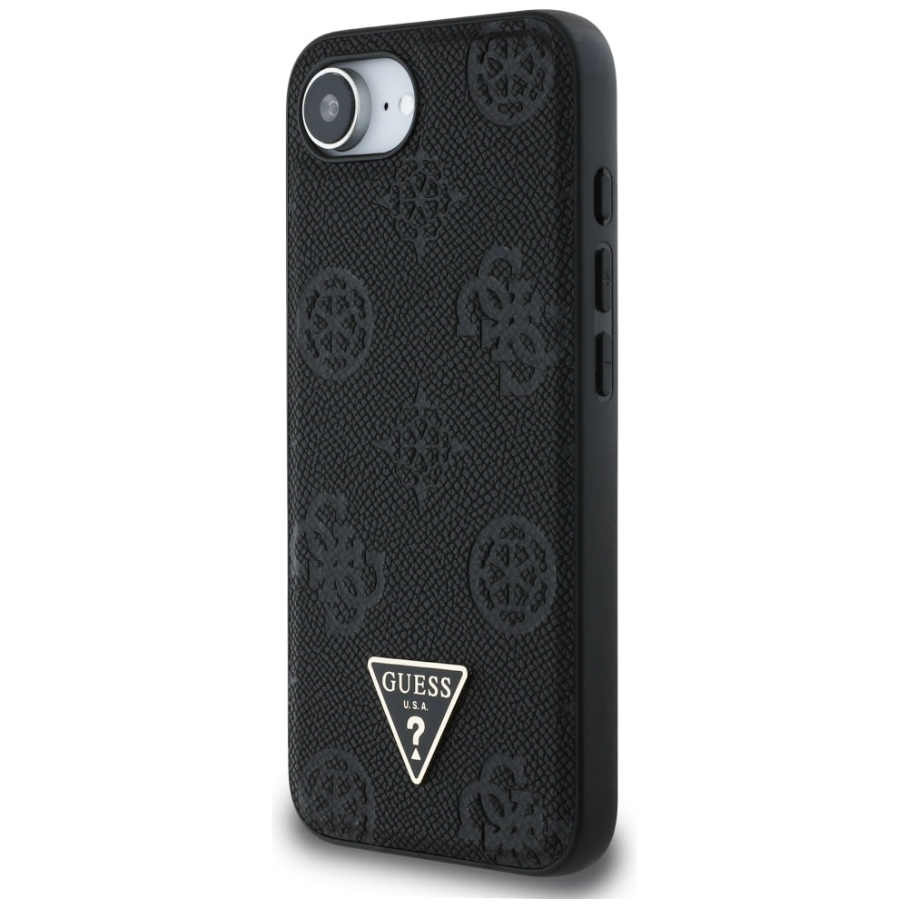 MagSafe-kotelo Apple iPhone 17e / 16e, Guess, Peony Grained Hot Stamp Triangle, Musta