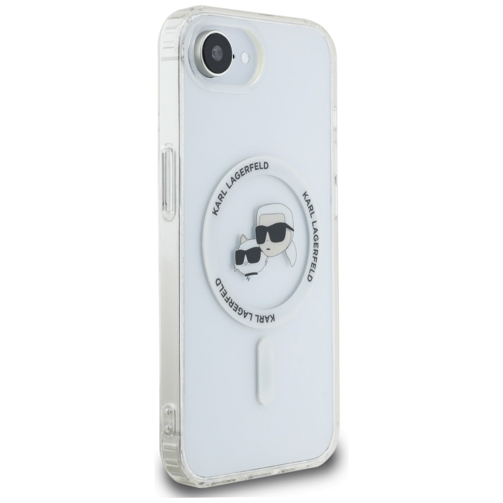 MagSafe-kotelo Apple iPhone 17e / 16e:lle, Karl Lagerfeld, IML Metal Karl & Choupette's Heads, Valkoinen