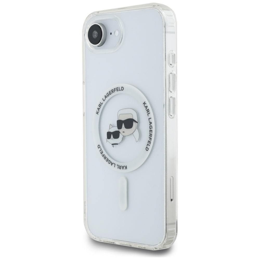 MagSafe-kotelo Apple iPhone 17e / 16e:lle, Karl Lagerfeld, IML Metal Karl & Choupette's Heads, Valkoinen